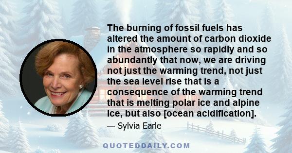 The burning of fossil fuels has altered the amount of carbon dioxide in the atmosphere so rapidly and so abundantly that now, we are driving not just the warming trend, not just the sea level rise that is a consequence