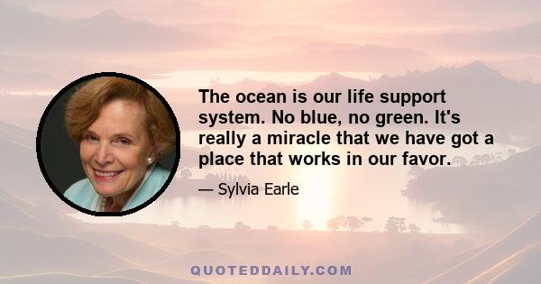 The ocean is our life support system. No blue, no green. It's really a miracle that we have got a place that works in our favor.