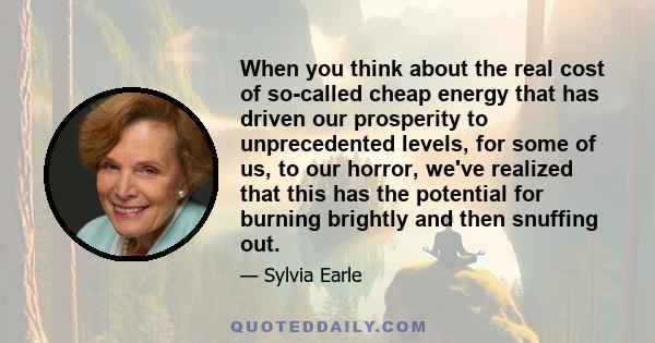 When you think about the real cost of so-called cheap energy that has driven our prosperity to unprecedented levels, for some of us, to our horror, we've realized that this has the potential for burning brightly and