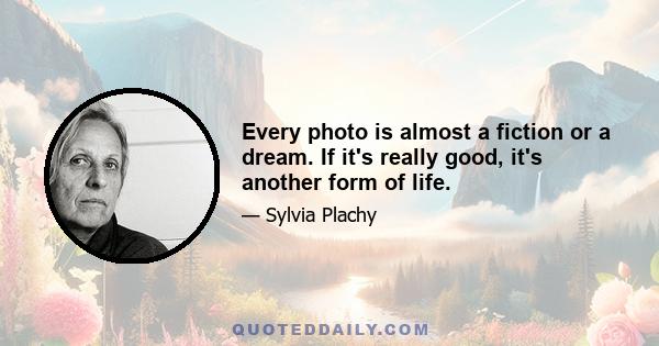 Every photo is almost a fiction or a dream. If it's really good, it's another form of life.