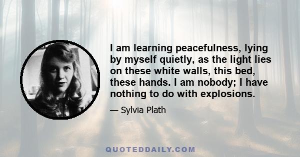 I am learning peacefulness, lying by myself quietly, as the light lies on these white walls, this bed, these hands. I am nobody; I have nothing to do with explosions.