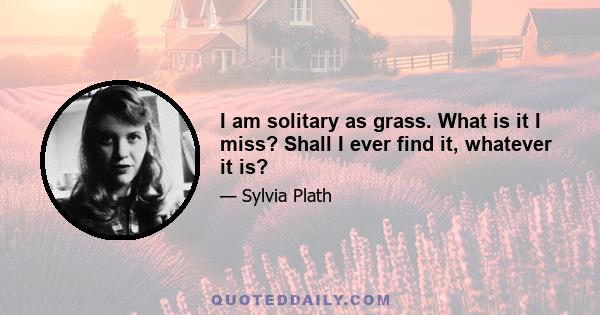 I am solitary as grass. What is it I miss? Shall I ever find it, whatever it is?