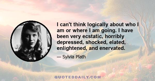 I can't think logically about who I am or where I am going. I have been very ecstatic, horribly depressed, shocked, elated, enlightened, and enervated.