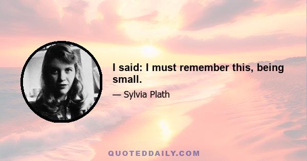 I said: I must remember this, being small.