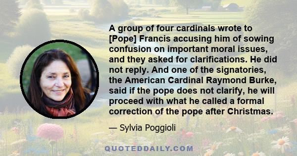 A group of four cardinals wrote to [Pope] Francis accusing him of sowing confusion on important moral issues, and they asked for clarifications. He did not reply. And one of the signatories, the American Cardinal