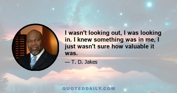 I wasn't looking out, I was looking in. I knew something was in me, I just wasn't sure how valuable it was.