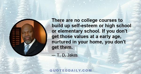 There are no college courses to build up self-esteem or high school or elementary school. If you don't get those values at a early age, nurtured in your home, you don't get them.