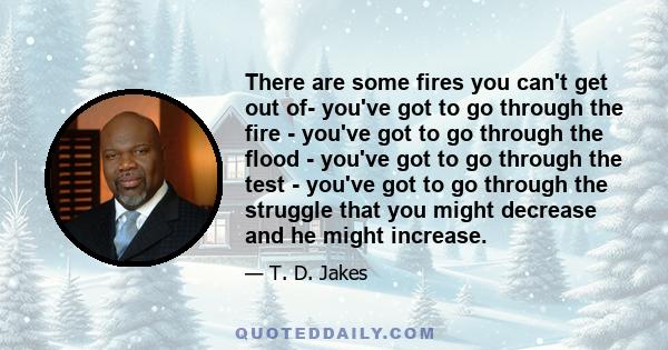 There are some fires you can't get out of- you've got to go through the fire - you've got to go through the flood - you've got to go through the test - you've got to go through the struggle that you might decrease and