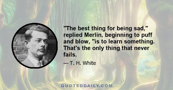 The best thing for being sad, replied Merlin, beginning to puff and blow, is to learn something. That's the only thing that never fails.