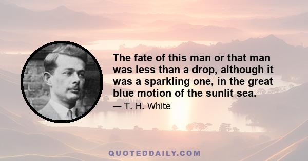 The fate of this man or that man was less than a drop, although it was a sparkling one, in the great blue motion of the sunlit sea.