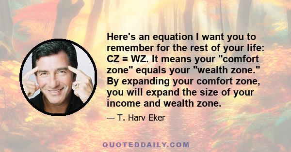 Here's an equation I want you to remember for the rest of your life: CZ = WZ. It means your comfort zone equals your wealth zone. By expanding your comfort zone, you will expand the size of your income and wealth zone.