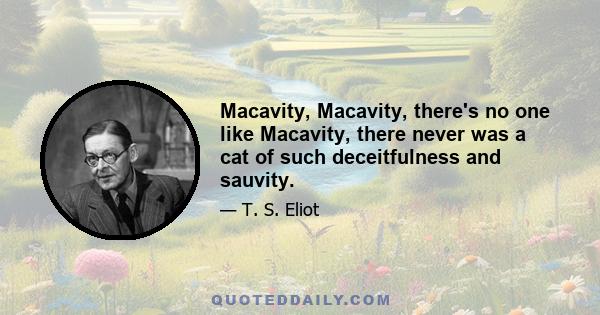 Macavity, Macavity, there's no one like Macavity, there never was a cat of such deceitfulness and sauvity.