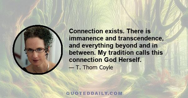 Connection exists. There is immanence and transcendence, and everything beyond and in between. My tradition calls this connection God Herself.