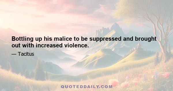 Bottling up his malice to be suppressed and brought out with increased violence.