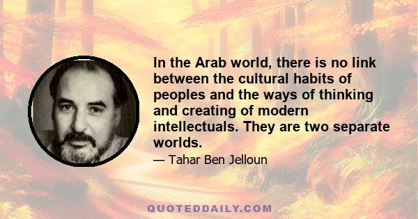 In the Arab world, there is no link between the cultural habits of peoples and the ways of thinking and creating of modern intellectuals. They are two separate worlds.