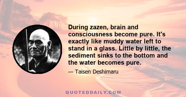 During zazen, brain and consciousness become pure. It's exactly like muddy water left to stand in a glass. Little by little, the sediment sinks to the bottom and the water becomes pure.