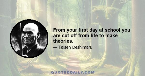 From your first day at school you are cut off from life to make theories.