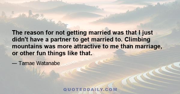 The reason for not getting married was that I just didn't have a partner to get married to. Climbing mountains was more attractive to me than marriage, or other fun things like that.