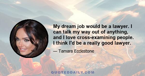 My dream job would be a lawyer. I can talk my way out of anything, and I love cross-examining people. I think I'd be a really good lawyer.