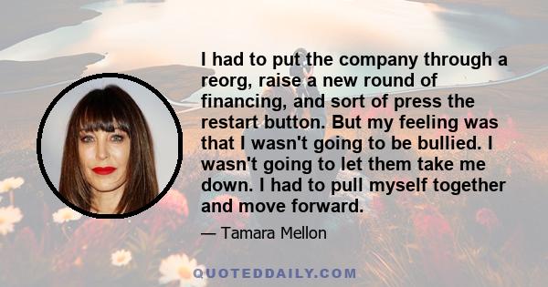 I had to put the company through a reorg, raise a new round of financing, and sort of press the restart button. But my feeling was that I wasn't going to be bullied. I wasn't going to let them take me down. I had to