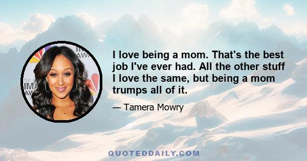 I love being a mom. That's the best job I've ever had. All the other stuff I love the same, but being a mom trumps all of it.