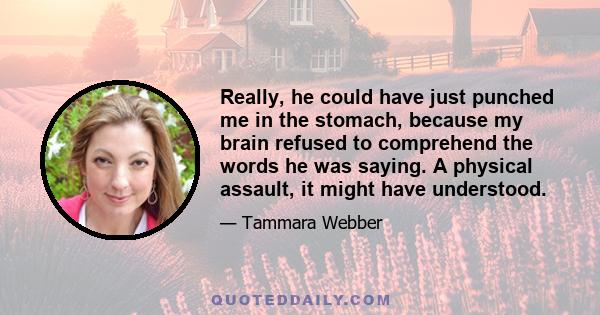 Really, he could have just punched me in the stomach, because my brain refused to comprehend the words he was saying. A physical assault, it might have understood.