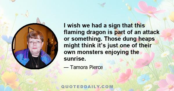 I wish we had a sign that this flaming dragon is part of an attack or something. Those dung heaps might think it’s just one of their own monsters enjoying the sunrise.