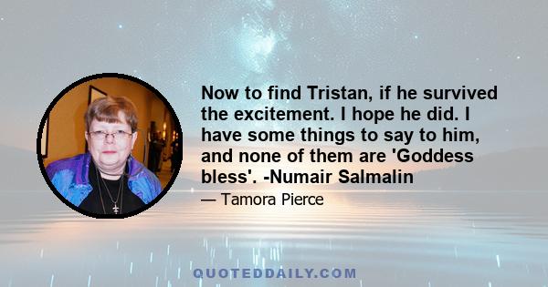 Now to find Tristan, if he survived the excitement. I hope he did. I have some things to say to him, and none of them are 'Goddess bless'. -Numair Salmalin