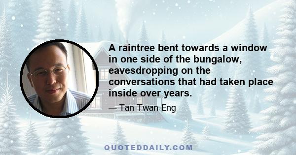 A raintree bent towards a window in one side of the bungalow, eavesdropping on the conversations that had taken place inside over years.