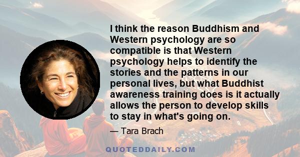 I think the reason Buddhism and Western psychology are so compatible is that Western psychology helps to identify the stories and the patterns in our personal lives, but what Buddhist awareness training does is it