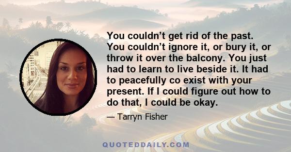 You couldn’t get rid of the past. You couldn’t ignore it, or bury it, or throw it over the balcony. You just had to learn to live beside it. It had to peacefully co exist with your present. If I could figure out how to