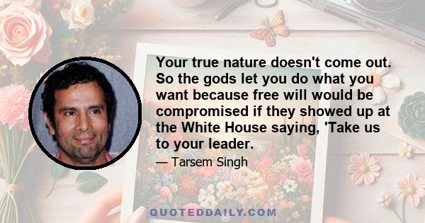 Your true nature doesn't come out. So the gods let you do what you want because free will would be compromised if they showed up at the White House saying, 'Take us to your leader.