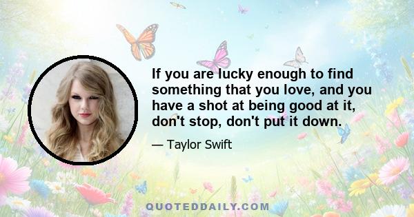 If you are lucky enough to find something that you love, and you have a shot at being good at it, don't stop, don't put it down.