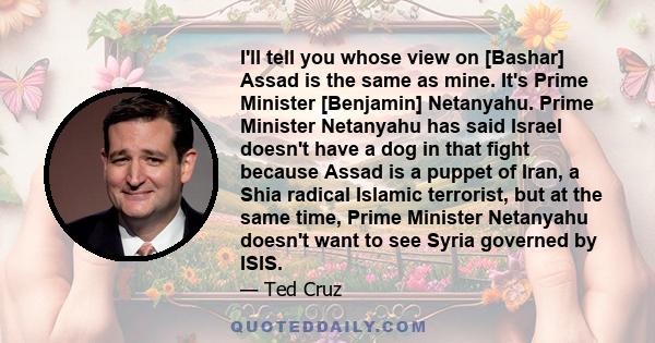 I'll tell you whose view on [Bashar] Assad is the same as mine. It's Prime Minister [Benjamin] Netanyahu. Prime Minister Netanyahu has said Israel doesn't have a dog in that fight because Assad is a puppet of Iran, a