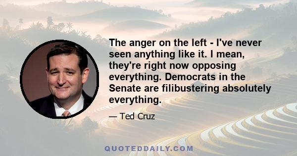 The anger on the left - I've never seen anything like it. I mean, they're right now opposing everything. Democrats in the Senate are filibustering absolutely everything.