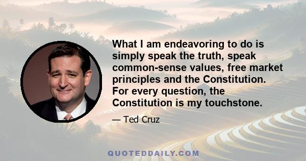 What I am endeavoring to do is simply speak the truth, speak common-sense values, free market principles and the Constitution. For every question, the Constitution is my touchstone.