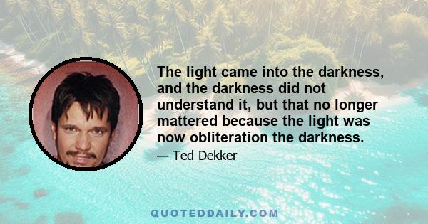 The light came into the darkness, and the darkness did not understand it, but that no longer mattered because the light was now obliteration the darkness.