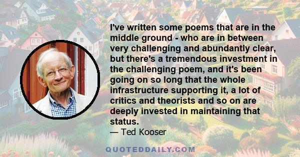 I've written some poems that are in the middle ground - who are in between very challenging and abundantly clear, but there's a tremendous investment in the challenging poem, and it's been going on so long that the