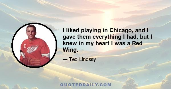 I liked playing in Chicago, and I gave them everything I had, but I knew in my heart I was a Red Wing.