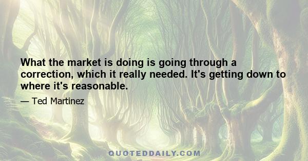 What the market is doing is going through a correction, which it really needed. It's getting down to where it's reasonable.