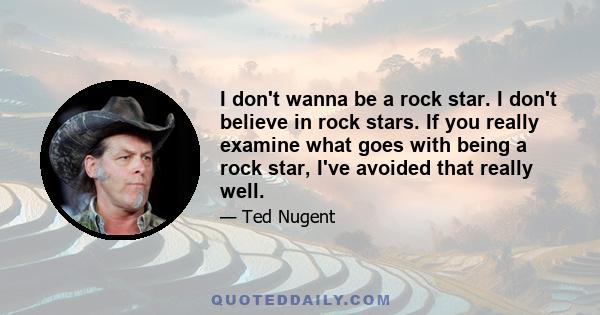 I don't wanna be a rock star. I don't believe in rock stars. If you really examine what goes with being a rock star, I've avoided that really well.