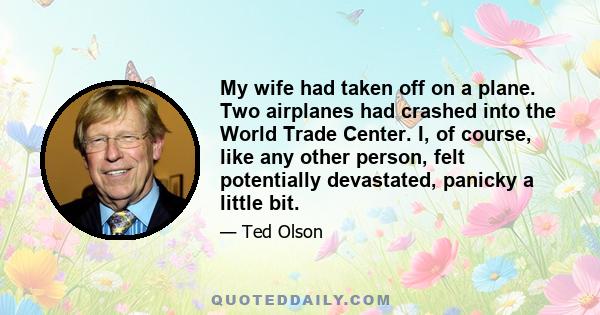 My wife had taken off on a plane. Two airplanes had crashed into the World Trade Center. I, of course, like any other person, felt potentially devastated, panicky a little bit.