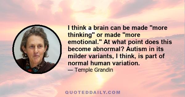 I think a brain can be made more thinking or made more emotional. At what point does this become abnormal? Autism in its milder variants, I think, is part of normal human variation.