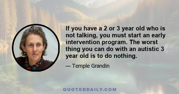 If you have a 2 or 3 year old who is not talking, you must start an early intervention program. The worst thing you can do with an autistic 3 year old is to do nothing.