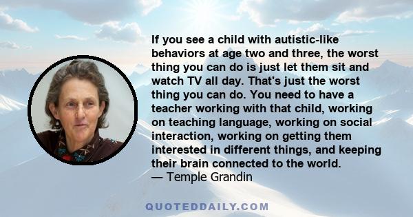 If you see a child with autistic-like behaviors at age two and three, the worst thing you can do is just let them sit and watch TV all day. That's just the worst thing you can do. You need to have a teacher working with 