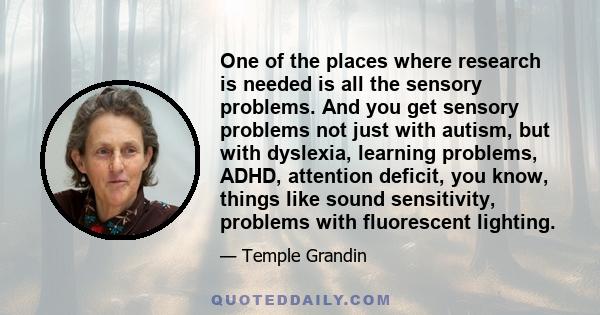 One of the places where research is needed is all the sensory problems. And you get sensory problems not just with autism, but with dyslexia, learning problems, ADHD, attention deficit, you know, things like sound