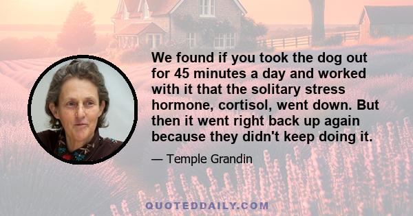 We found if you took the dog out for 45 minutes a day and worked with it that the solitary stress hormone, cortisol, went down. But then it went right back up again because they didn't keep doing it.