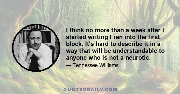 I think no more than a week after I started writing I ran into the first block. It's hard to describe it in a way that will be understandable to anyone who is not a neurotic.