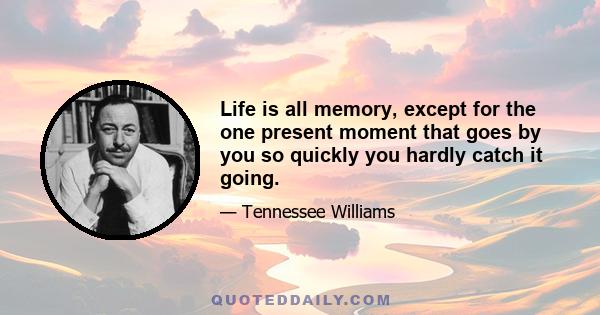 Life is all memory, except for the one present moment that goes by you so quickly you hardly catch it going.