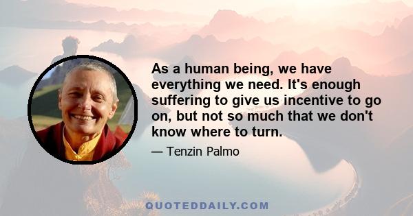 As a human being, we have everything we need. It's enough suffering to give us incentive to go on, but not so much that we don't know where to turn.